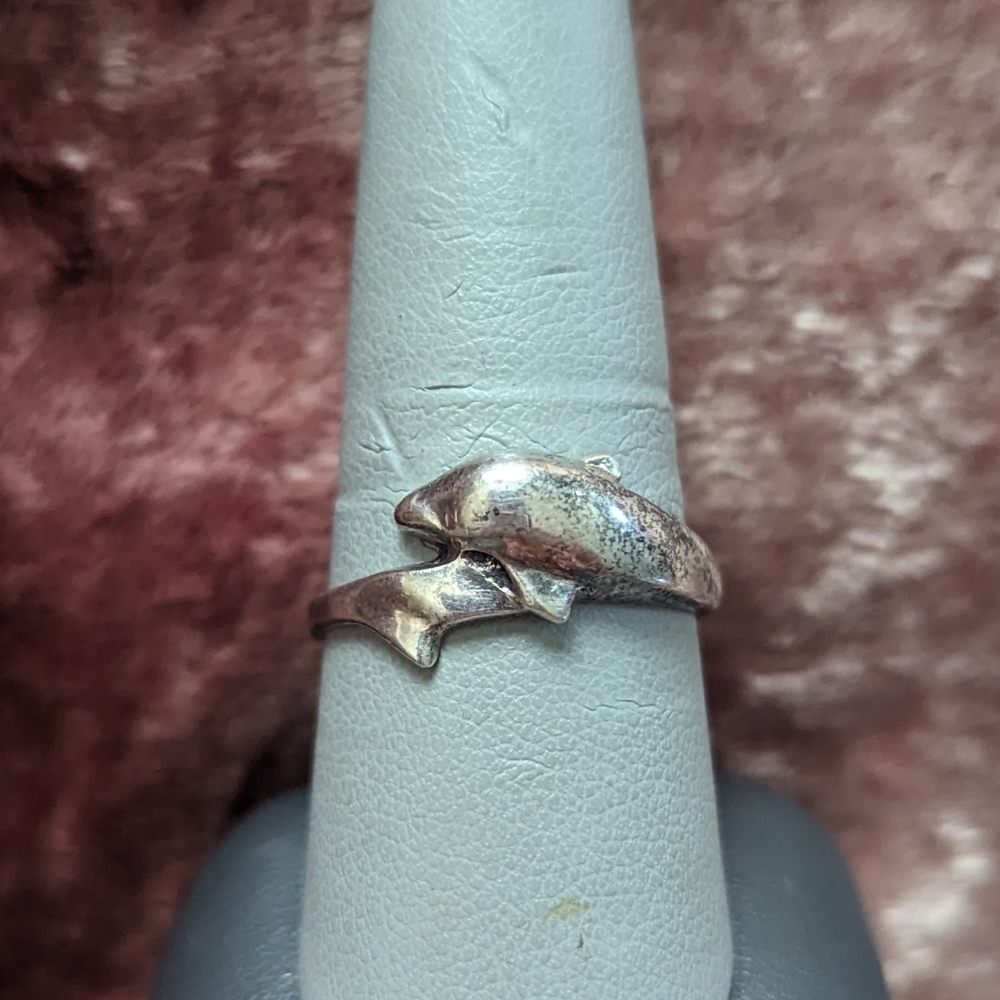 Dolphin Sterling Silver 925 Ring Size Approx 8.75